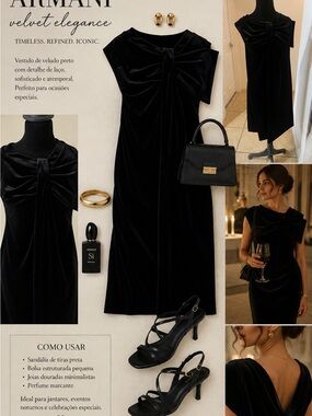 Emporio Armani Black Velvet Midi Dress with Twist Bow
